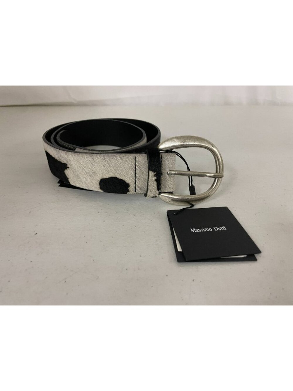 Massimo Dutti Belt Cow Hair Leather Silver Buckle M 85 New With Tags